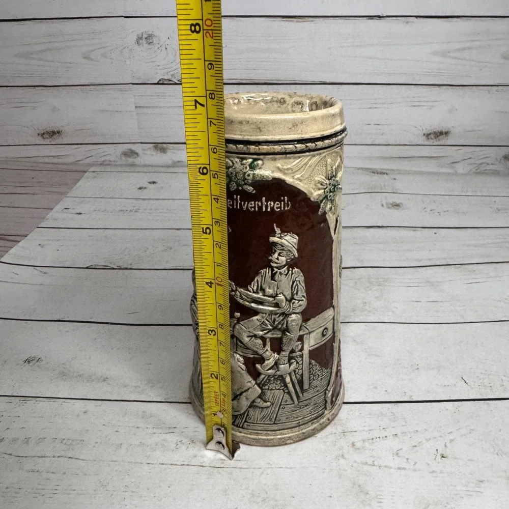 Vintage Zeitvertreib German Beer Stein Hand Painted Alpine Couple Mountain Cabin